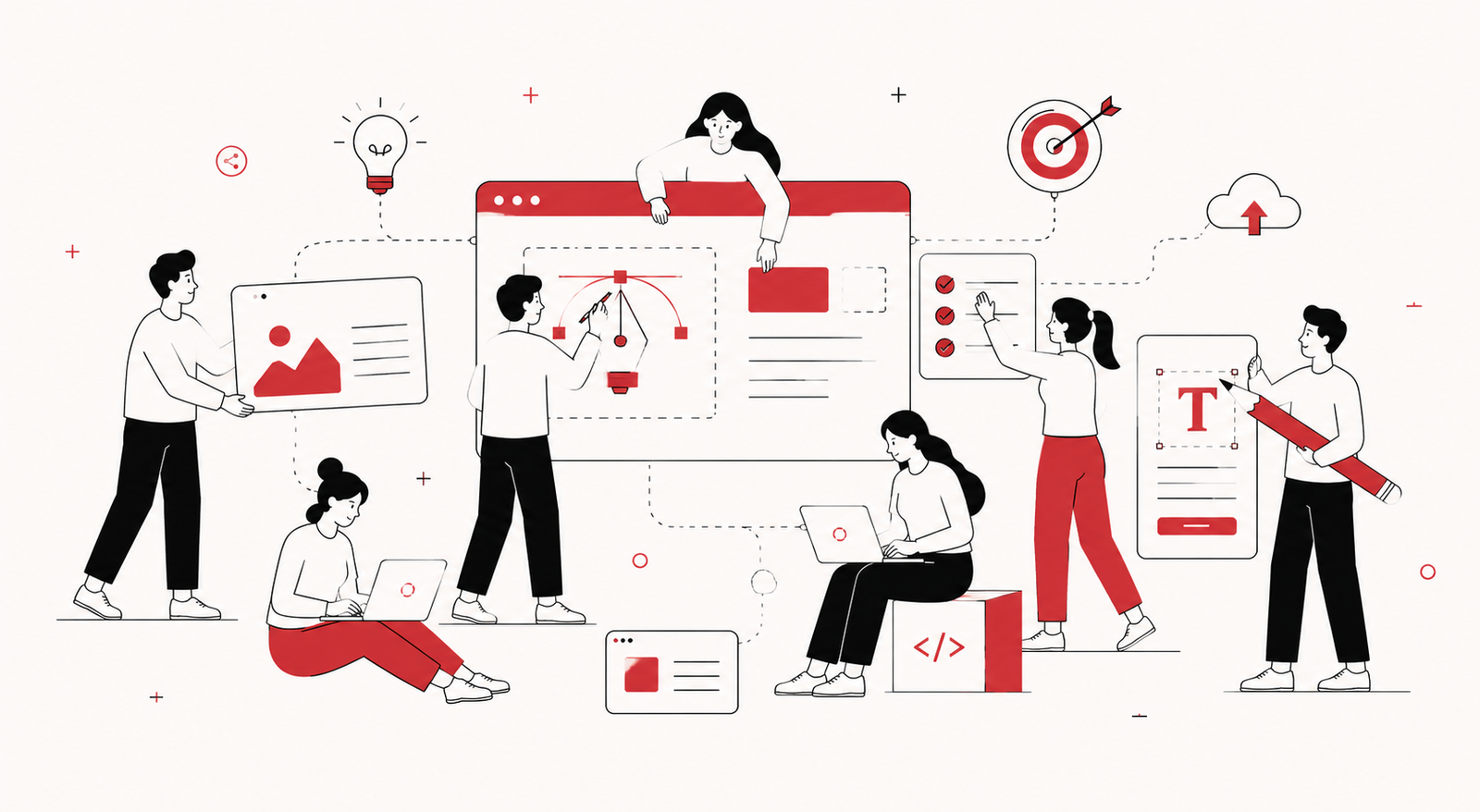 Team designing brands, websites and content together